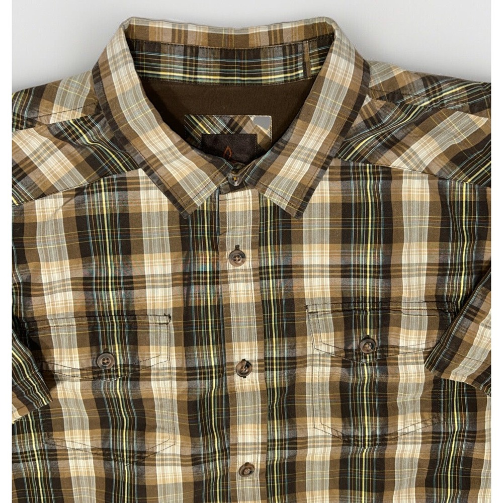Prana Mens Plaid Button Down Short Sleeve Shirt Organic Cotton Blend Sz 2XL